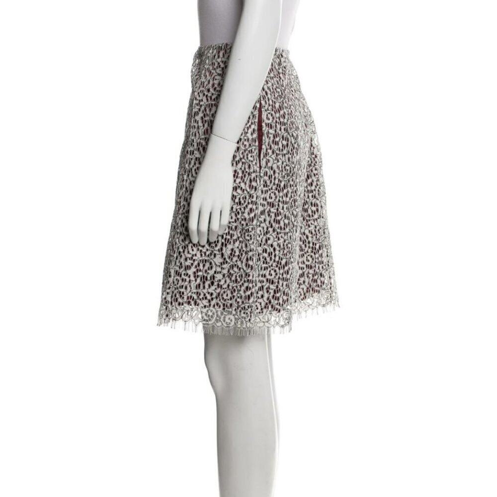 CARVEN Lace Pattern Knee-Length Skirt -L/10-White/Burgandy NWT - Picture 2 of 15